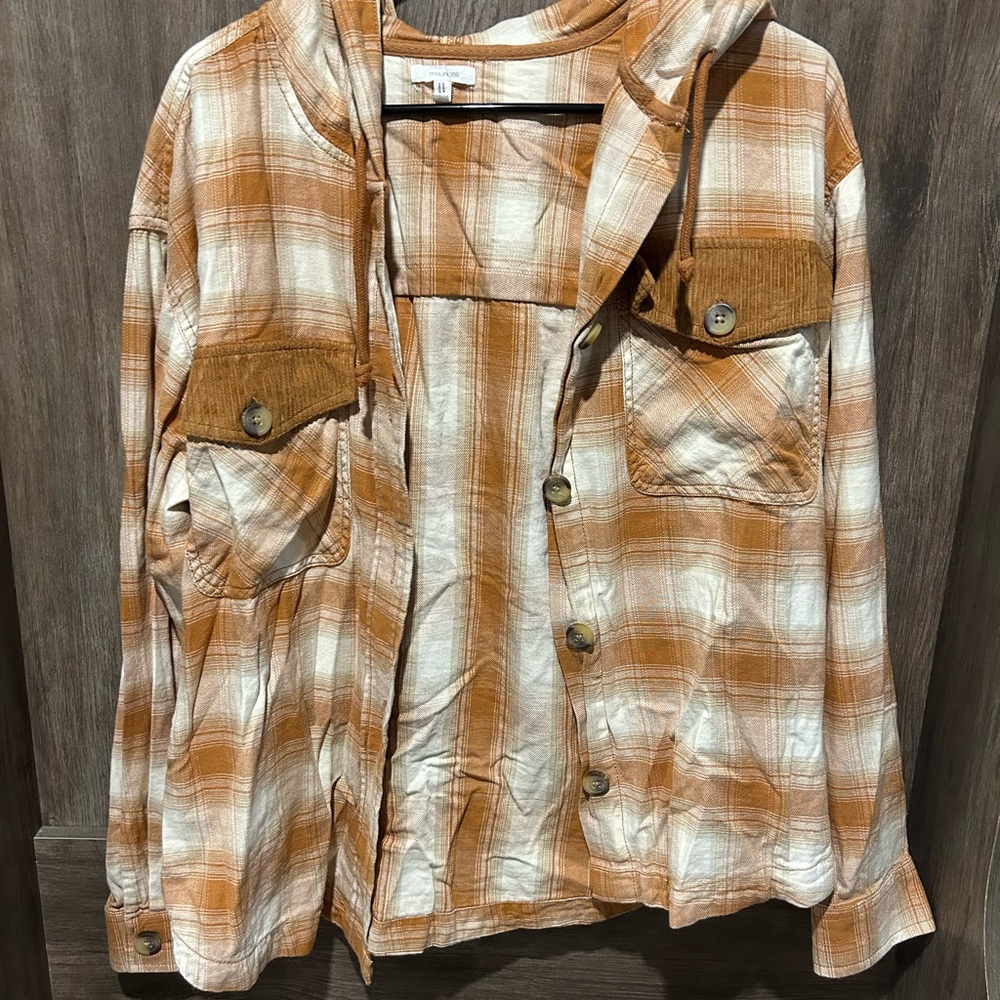 Orange Plaid Button-Up Hoodie